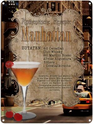 Blechschild 30x40 cm - Rezept Manhattan Zutaten Canadian