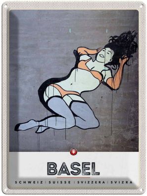 Blechschild 30x40 cm - Basel Schweiz nackte Frau Graffiti