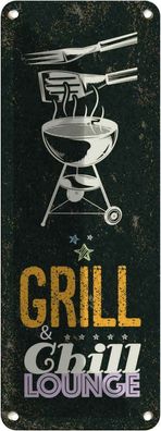 Blechschild 27x10 cm - Grill & Chill Lounge 5 Sterne