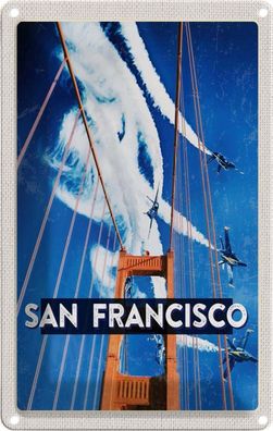 Blechschild 20x30 cm - San Francisco Brücke Flugzeug Himmel