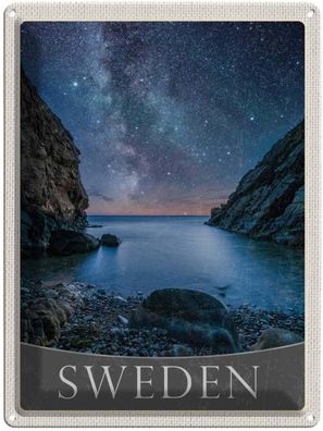 Blechschild 30x40 cm - Schweden Strand Gebirge Sterne