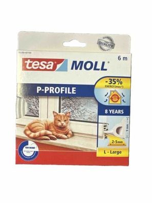 tesa Moll P-Profil Classic 6 m, weiß - 2,5 - 5 mm x 9 mm