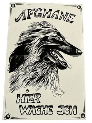 Afghanischer Windhund - Schild bedruckt - Edelst. Look - Hund - Spruch - Warnung