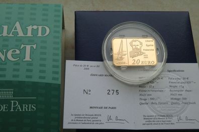 Original 20 euro 2008 PP Frankreich Eduard Manet 17g 920er Gold
