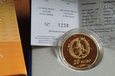 Original 20 euro 2007 PP Frankreich Kleiner Prinz liegt im Gras 17g 920er Gold