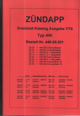 Zündapp Ersatzteilkatalog Typ 446 ZD30 / ZD10 / ZD40 / ZD 20 / ZD 25 TS / ZD 50 TS