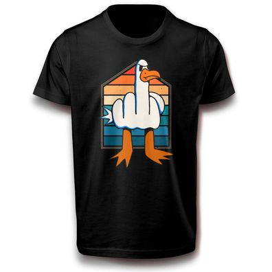 Möwe Vogel mit Mittelfinger Fun Tier Stinkefinger Humor T-Shirt Baumwolle