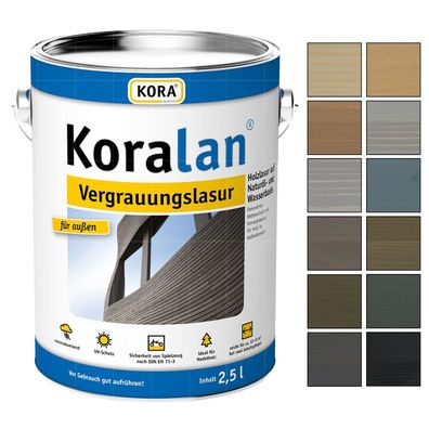 KORA Koralan Vergrauungslasur 2.5 LTR Holzlasur Holzschutzlasur Wetterschutzlasur