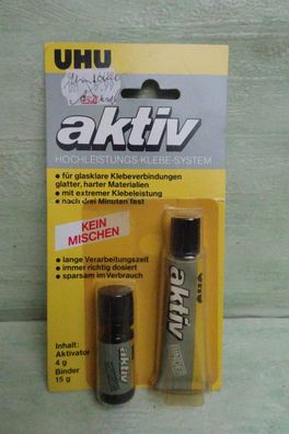 ALT Vintage Uhu aktiv Hochleistungs Klebe System Aktivator 4g Binder 15g OVP