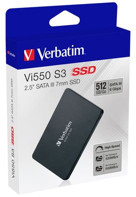 Verbatim Vi550 S3 SSD 512GB, 512 GB, 2.5", 520 MB/ s, 6 Gbit/ s