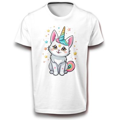 Hybrid Einhorn Katze Fantasie Mystisch Fabelwesen Haustier Humor T-Shirt Baumwolle