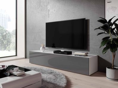 Furnix TV-Kommode Lowboard 3 Ablagen mit Klappen Zibo 160 cm Weiß Grau glänzend