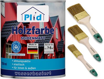 plid® Holzfarbe + Pinselset 3-tlg. / Holzlack Schutz Farbe für Holz