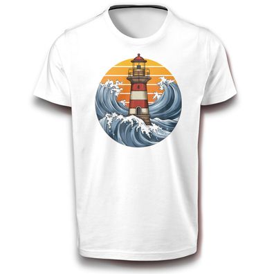 Leuchtturm Wellen Strand Meer Küste Natur Wasser Schiffe Schiff T-Shirt Baumwolle