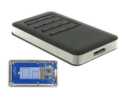 Delock 42594, SSD-Gehäuse, M.2, SATA, 5 Gbit/ s, USB Anschluss, Schwarz, Silber