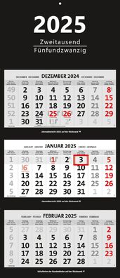 XXL 3-Monatskalender 2025 schwarz großer Wandkalender Bürokalender Monate black