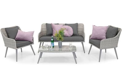 BETTSO Elegante Gartenmöbel 4er Set Lounge Tisch Couchtisch Sofa Sessel MOKKA Grau