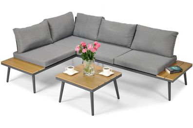 BETTSO Graues NEVADA Garten Ecksofa universal modular mit Tisch