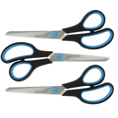 3er Set Easy Grip Softgrip Scheren rostfreie Klingen blau schwarz 20,1 cm