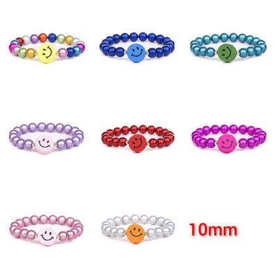 Damen Armband Perlen Magic Beads Boho Armbänder 10 mm Smiley 8 Farben