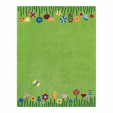 HABA 2908 Teppich Wiese Kinderteppich grün Blumen 105 x 135cm