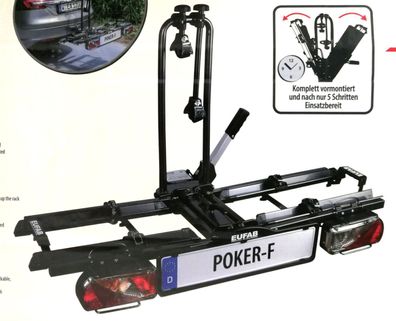 EUFAB Poker-F Fahrradträger Heckträger abklappbar fér 2 Fahrräder E-Bike
