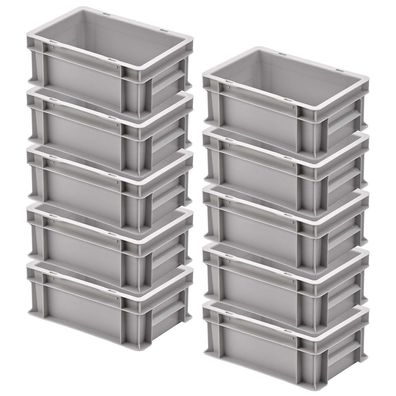 10x Eurobehälter, LxBxH 300x200x120 mm, 5 Liter, grau, stapelbar, extrem stabil