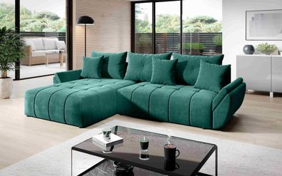 FURNIX Ecksofa Roye Schlaffunktion Bettkasten Kissen Couch Sofa L-Form MH 37 Grün