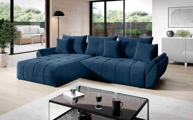 FURNIX Ecksofa Roye Schlaffunktion Bettkasten Kissen Couch Sofa L-Form MH 77 Blau