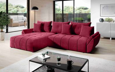 FURNIX Ecksofa Roye Schlaffunktion Bettkasten Kissen Couch Sofa L-Form MH 59 Rot
