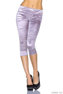 SeXy MiSS Damen Girly Capri Hüft Raff Leggings Satin glanz Strass silber SX S