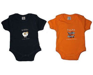 Babybody mit Sternzeichen Motiv blau oder orange Fische Widder Body 50/56