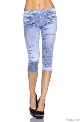 SeXy MiSS Damen Girly Capri Hüft Raff Leggings Satin glanz Strass hellblau SX S