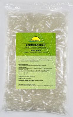 Leerkapseln, 3000 Stück, Größe 0, transparent, HPMC, vegan, halal, koscher