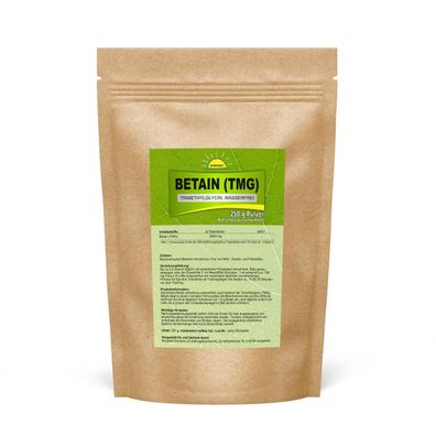 Betain (TMG / Trimethylglycin, wasserfrei), ohne Zusätze, vegan, 250 g Pulver