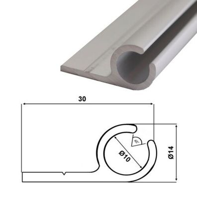 6€/ m) Kederschiene 2,10 m Alu eloxiert 14x30mm Zeltkeder 7,5-8,5mm 45°