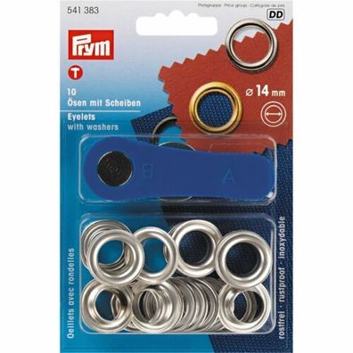 S2 Prym Ösen + Scheiben 14 mm 10 Stk. silber mit Werkzeug 541383 Öse