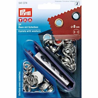 S10 Prym Ösen + Scheiben 8 mm 24 Stk. silber mit Werkzeug 541374 Öse