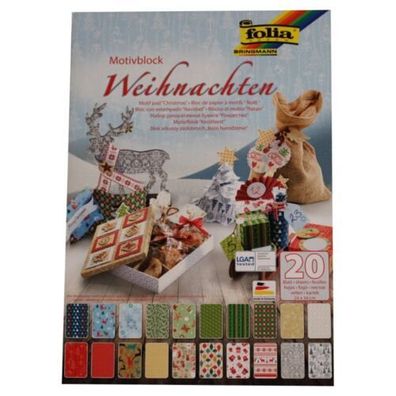 folia Motivblock Weihnachten 20 Blatt 20 Motive 270g/ m² Basteln Karten DIY