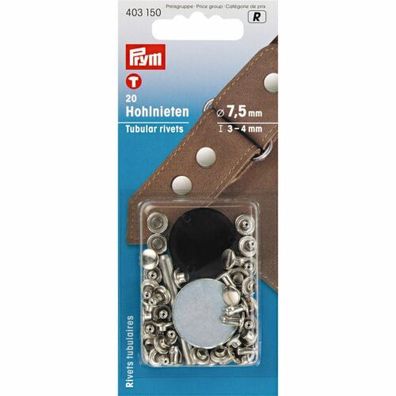 M1 Prym Hohlnieten Klemmbereich 3-4mm silberfarben 403150 Leder basteln Taschen