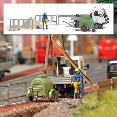 Busch H0 7904 Action Set: Kompressor mit Presslufthammer - NEU