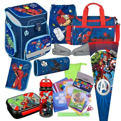 Schulranzen Scooli Avengers + Spiderman-Sporttasche Schultüte und mehr Set 23 Teile