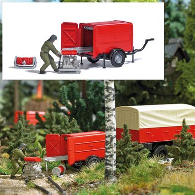 Busch H0 7962 Action Set: Schlauchanhänger mit Tragkraftspritze - NEU