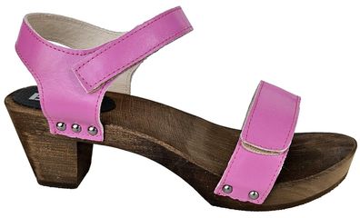 Elegante HOLZ CLOGS Sandalen - Gr. 35-36-37-38-39-40-41-42 - Echt Leder ROSA