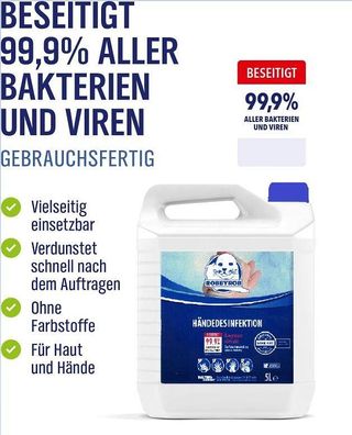 1 x 5 L Robbyrob Händedesinfektionsmittel 5 Liter- Fertiglösung Art. Nr.645