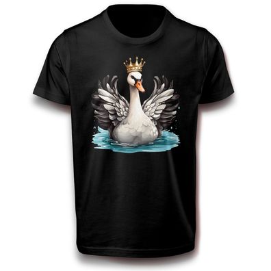 Höckerschwan Schwan mit Krone Entenvogel Gänse Natur Vogel König Baumwolle T-Shirt