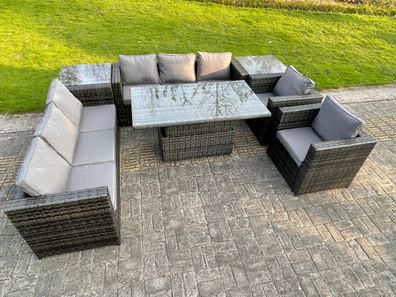 Fimous Polyrattan Gartenmöbel Set mit 2 Beistelltisch Dunkelgrau 8-Sitzer