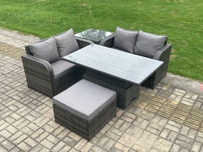 Fimous 5-Sitzer Polyrattan Gartenmöbel Set mit Einstellbare Höhe Esstisch Dunkelgrau