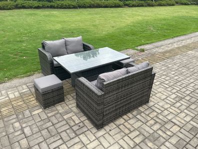 Fimous Polyrattan Gartenmöbel Set mit Einstellbare Höhe Esstisch Dunkelgrau 6-Sitzer