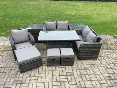 Fimous Polyrattan Gartenmöbel Set mit Esstisch 8-Sitzer Dunkelgrau
